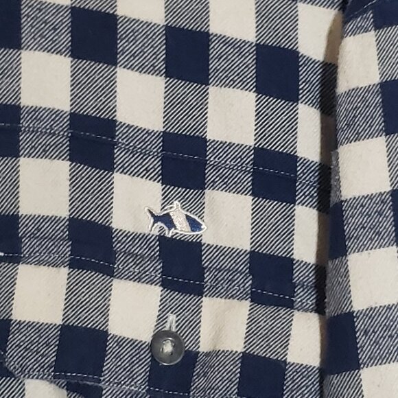 Fish Hippie LS BF Men's Flannel Shirt - Blue White Plaid - Sz M* - Picture 2 of 4